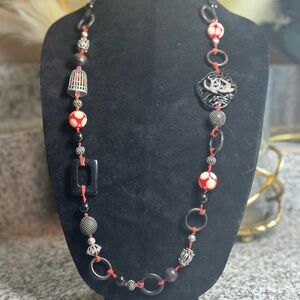 Lucky Brand Black and Red Statement Necklace